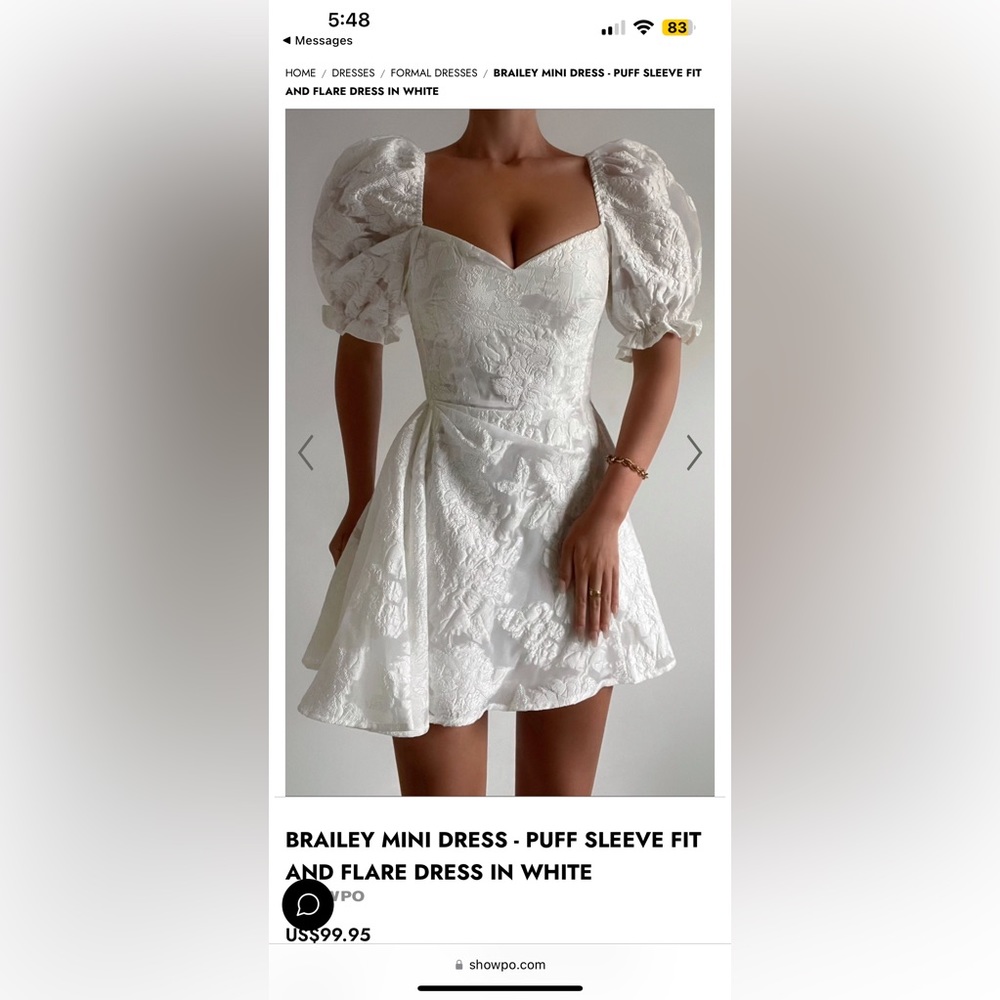SHOWPO MINI DRESS - PUFF SLEEVE FIT AND FLARE DRESS IN WHITE